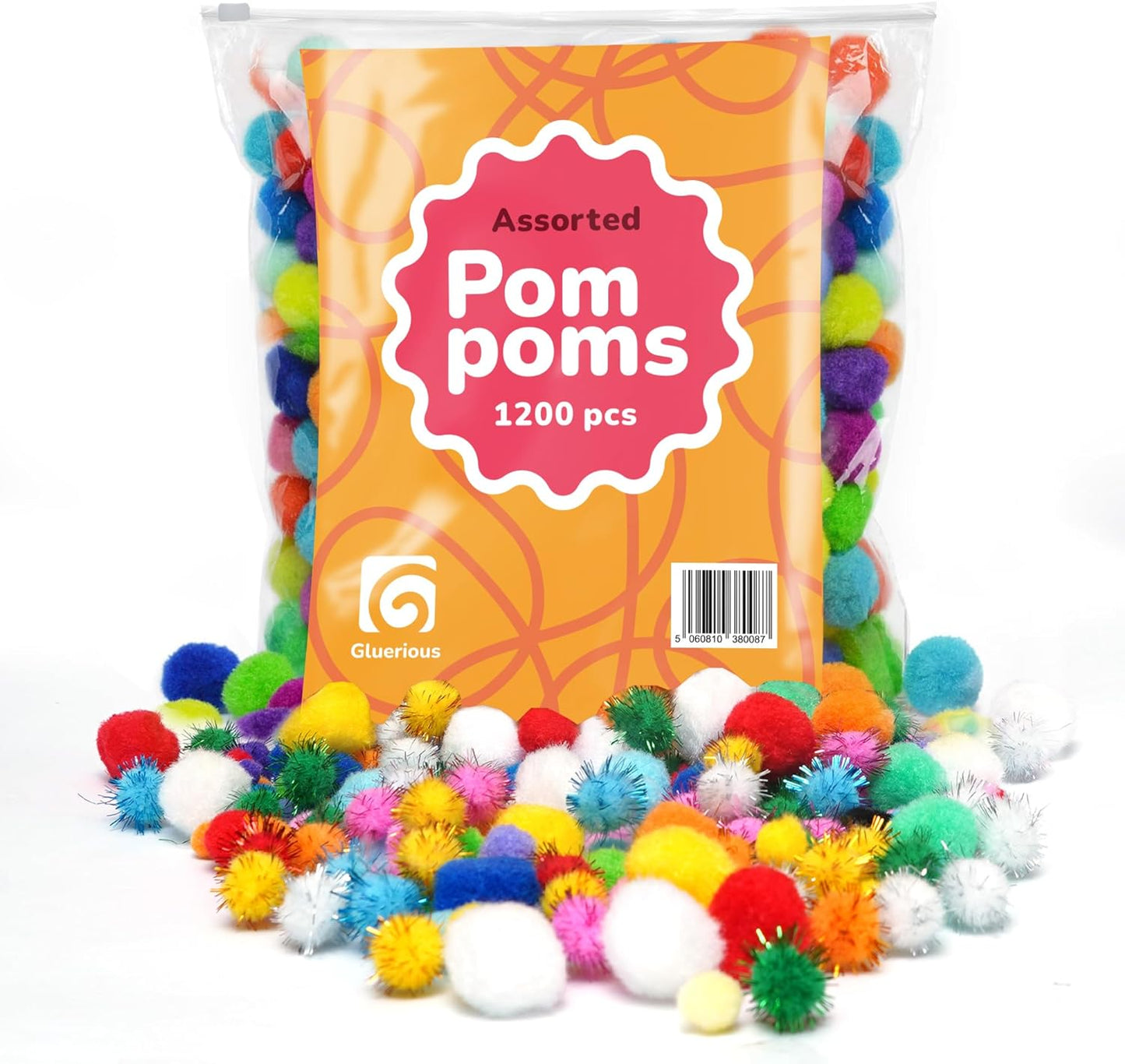 Gluerious 1200pcs Multicolor Pom Pom Balls, Assorted Sizes & Colors Pompoms for Arts and Craft Making Decorations…