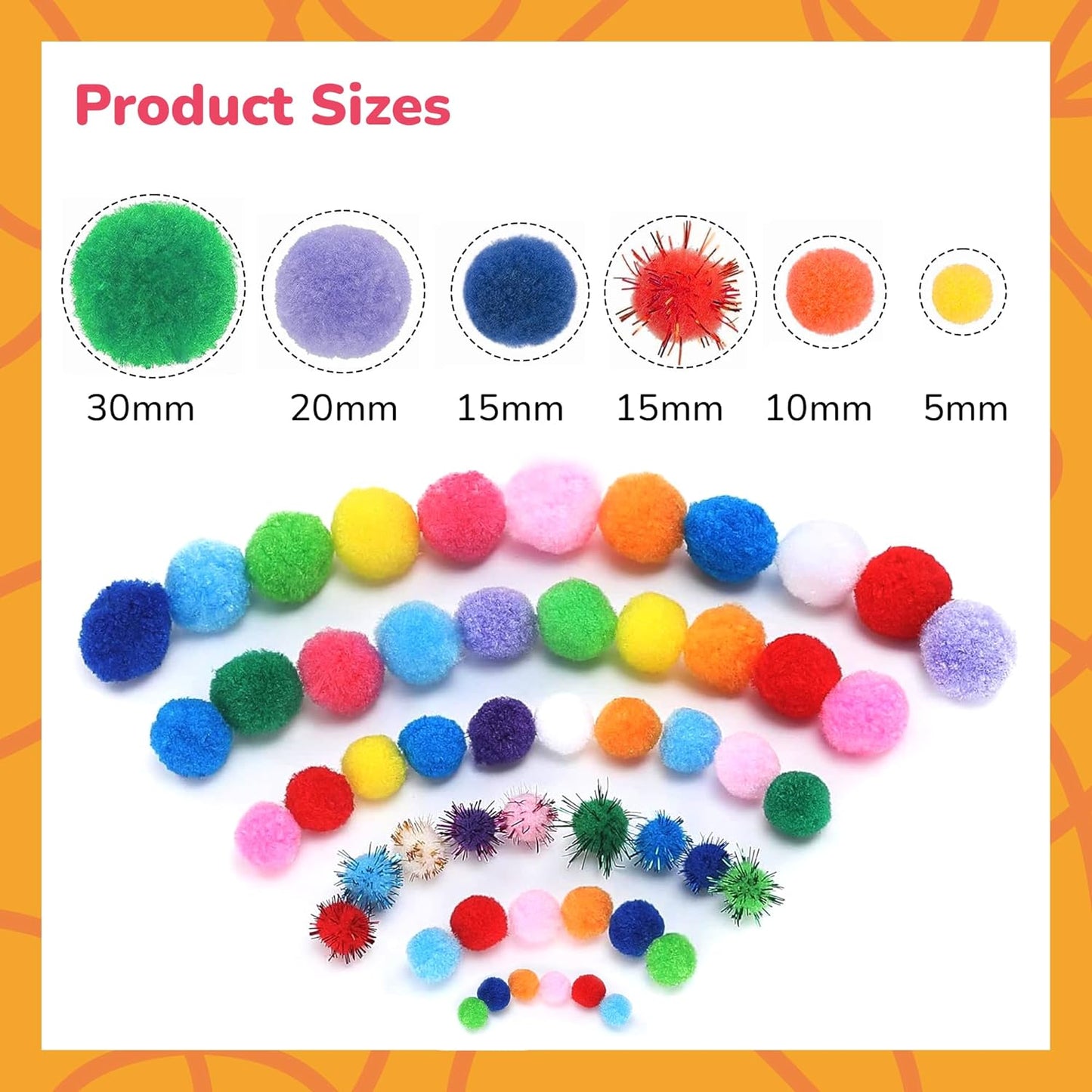 Gluerious 1200pcs Multicolor Pom Pom Balls, Assorted Sizes & Colors Pompoms for Arts and Craft Making Decorations…