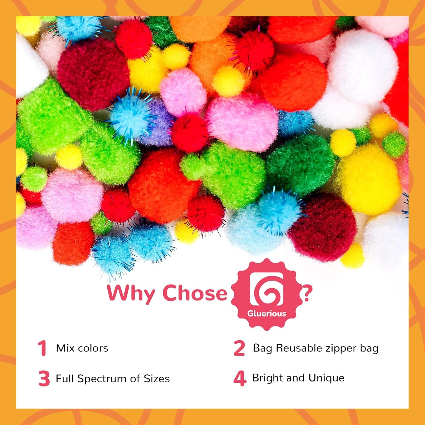 Gluerious 1200pcs Multicolor Pom Pom Balls, Assorted Sizes & Colors Pompoms for Arts and Craft Making Decorations…