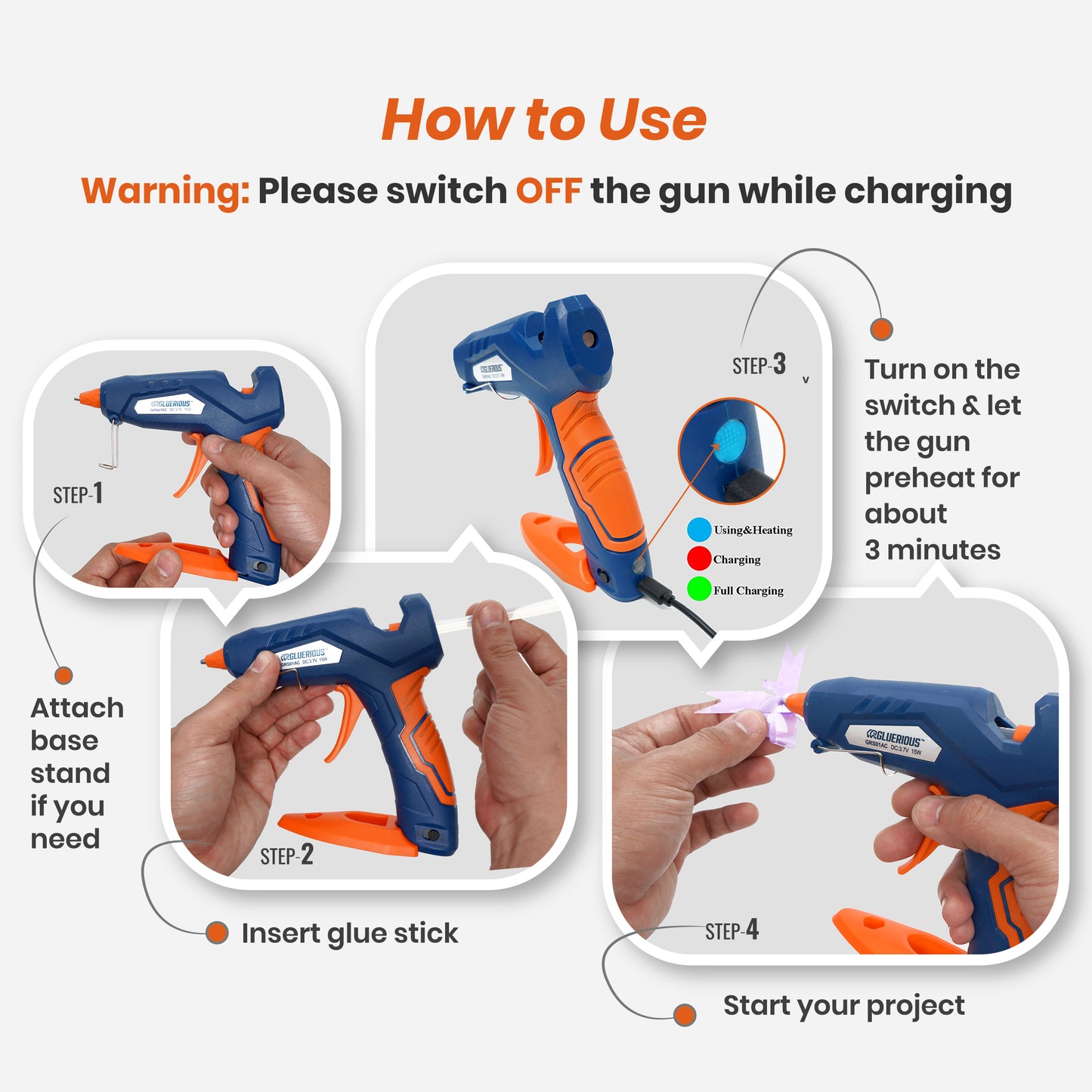 Cordless Hot Glue Gun with 30 Hot Glue Sticks, Cordless Glue Gun with rechargeable battery and charger for Decor, Craft Schools, DIY Arts, and Home Quick Repairs