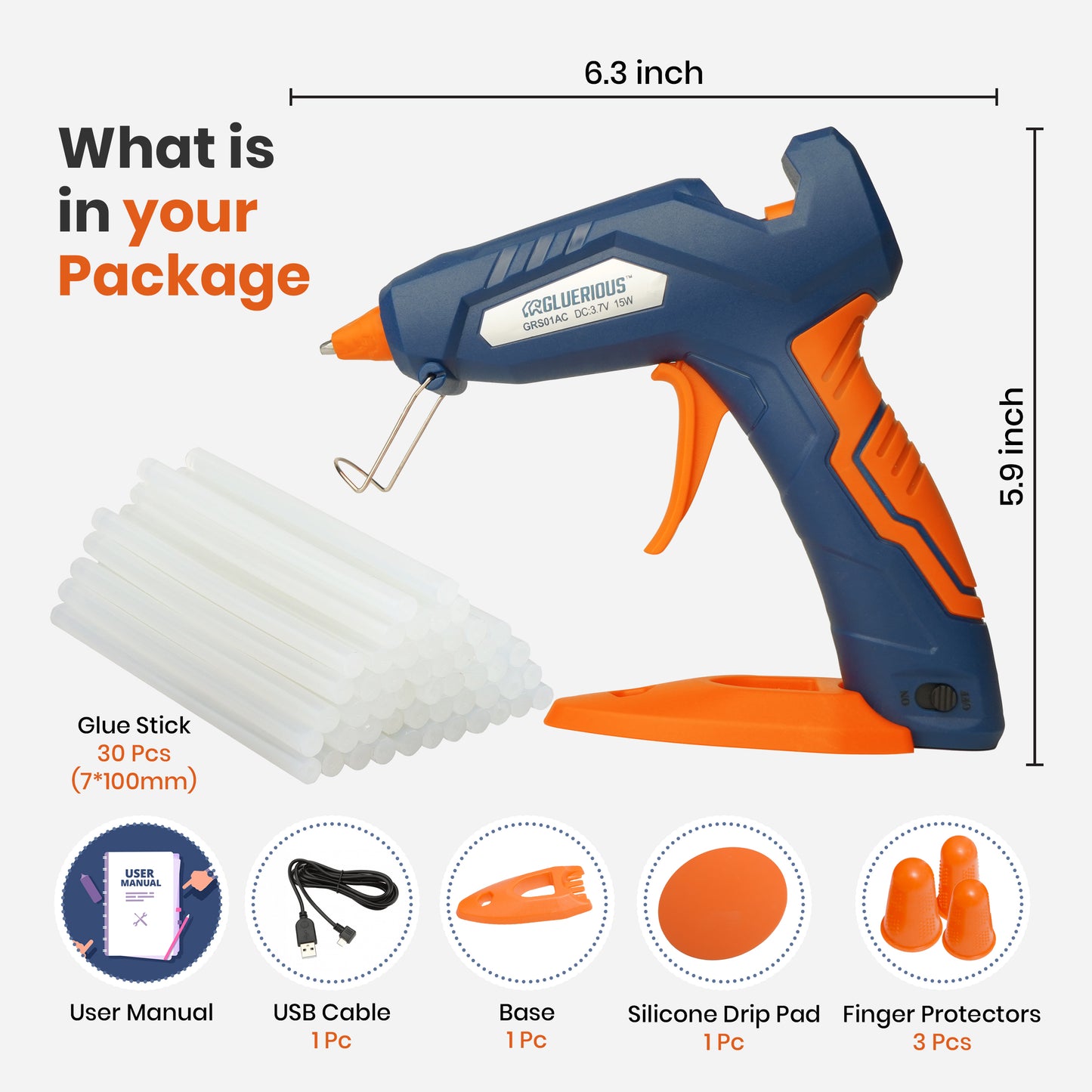 Cordless Hot Glue Gun with 30 Hot Glue Sticks, Cordless Glue Gun with rechargeable battery and charger for Decor, Craft Schools, DIY Arts, and Home Quick Repairs