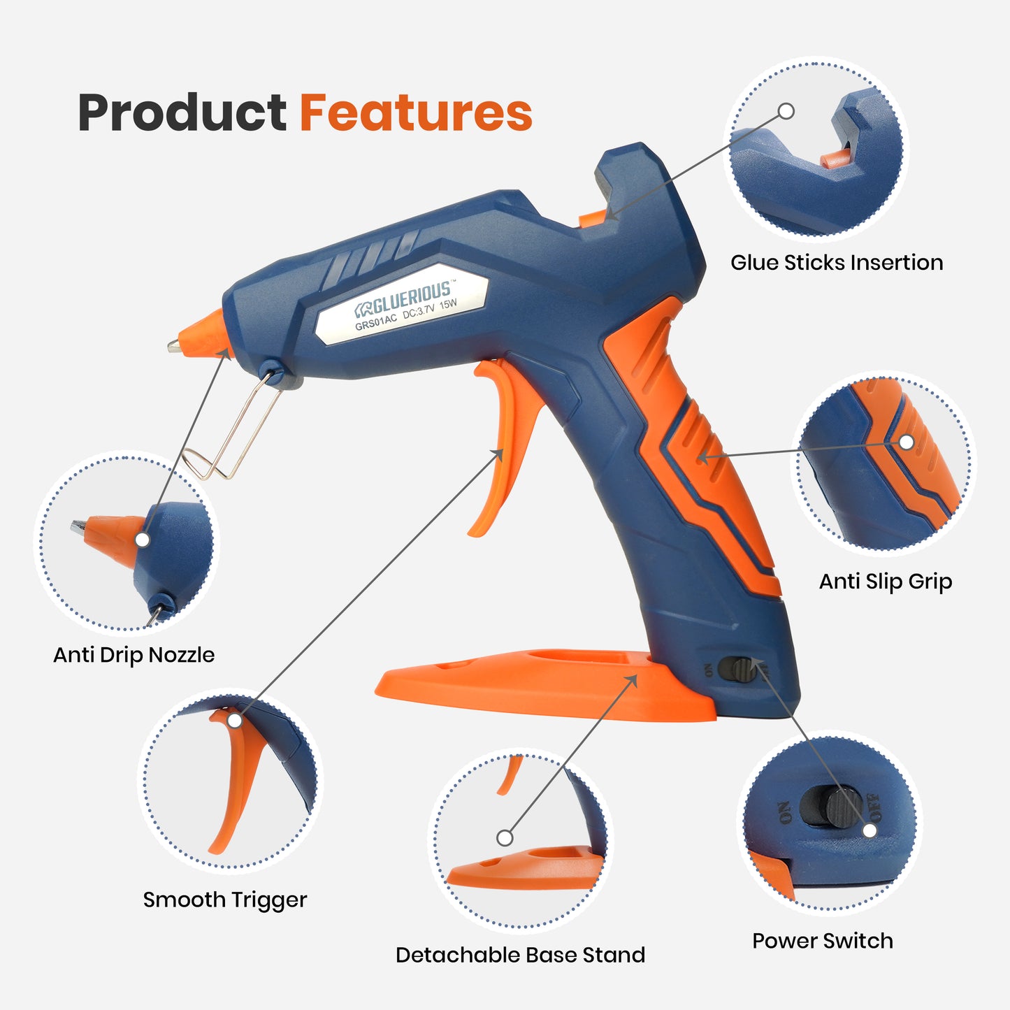 Cordless Hot Glue Gun with 30 Hot Glue Sticks, Cordless Glue Gun with rechargeable battery and charger for Decor, Craft Schools, DIY Arts, and Home Quick Repairs