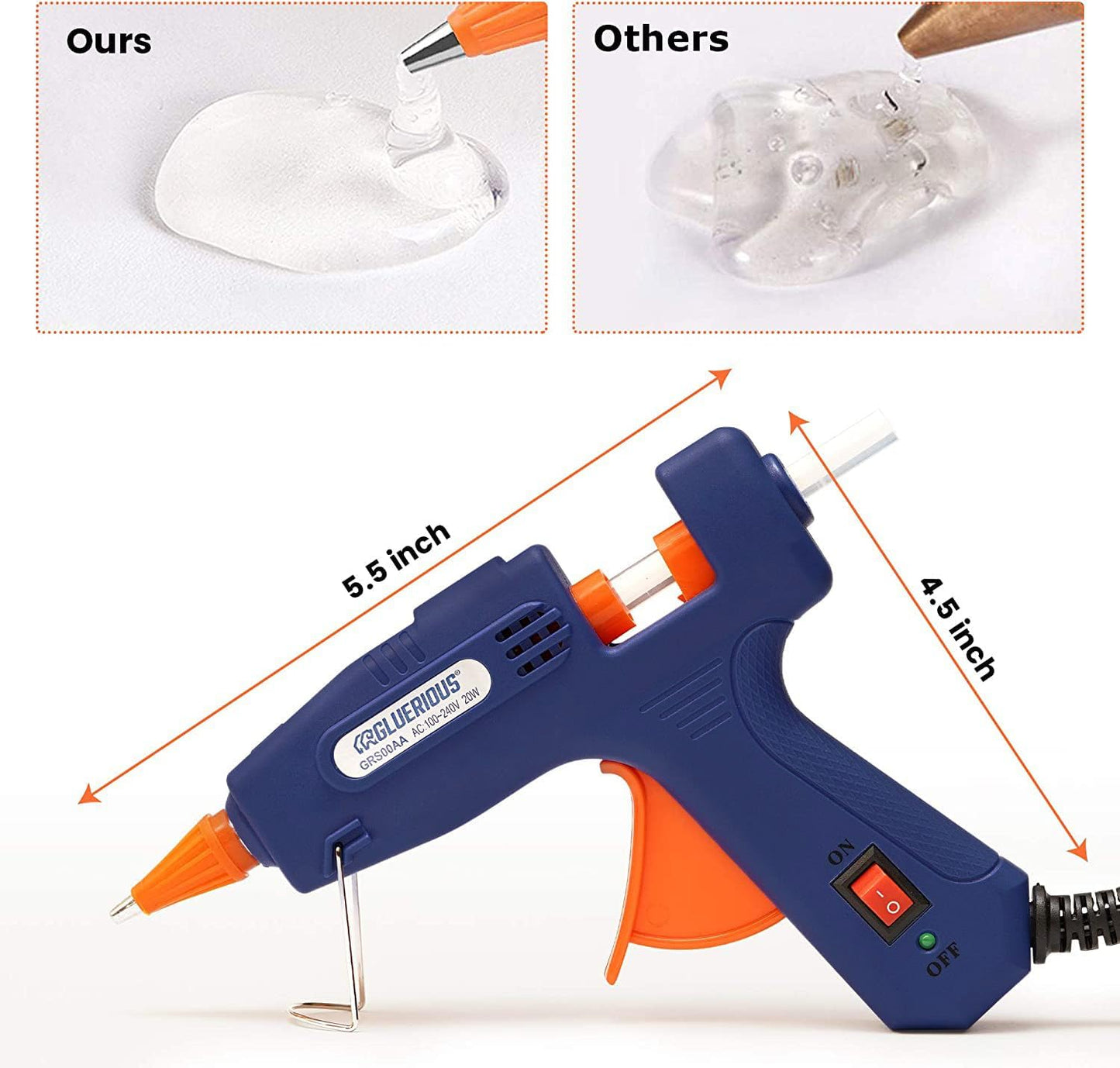 Gluerious Mini Hot Glue Gun with 30 Glue Sticks for Crafts School DIY Arts Home Quick Repairs, 20W, Blue