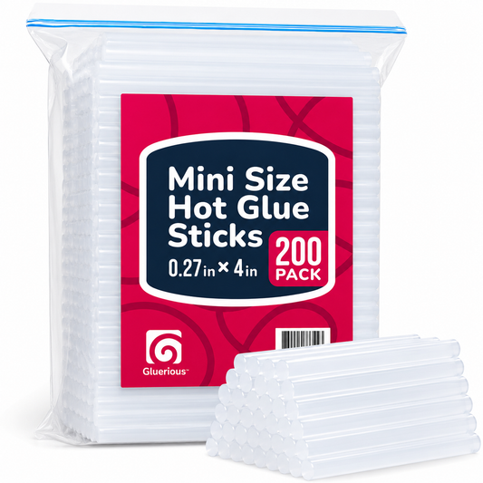 Gluerious Mini Hot Glue Gun Sticks, 200 Pack - 4" Length, 0.27" Diameter for Small Glue Guns - Bulk Clear Glue Sticks for Crafts, Wreaths, Home Decor, School Projects and Repairs