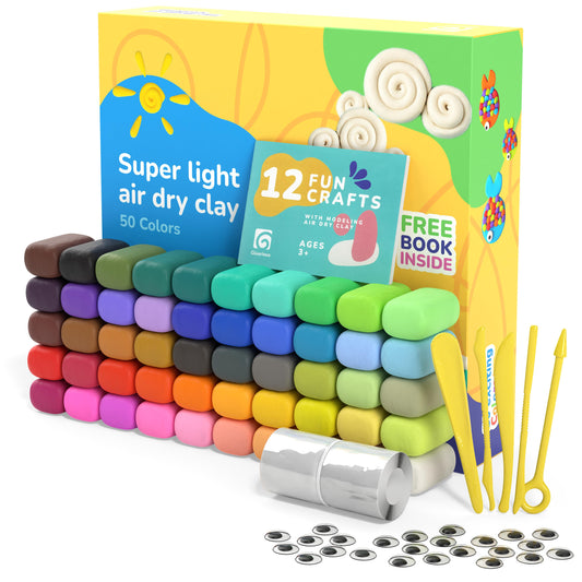 Air Dry Clay for Kids - Magic Modeling Clay Kit: 50 Vibrant Colors, 100 Googly Eyes, Soft & Safe Material - Creative Fun Arts and Crafts Set