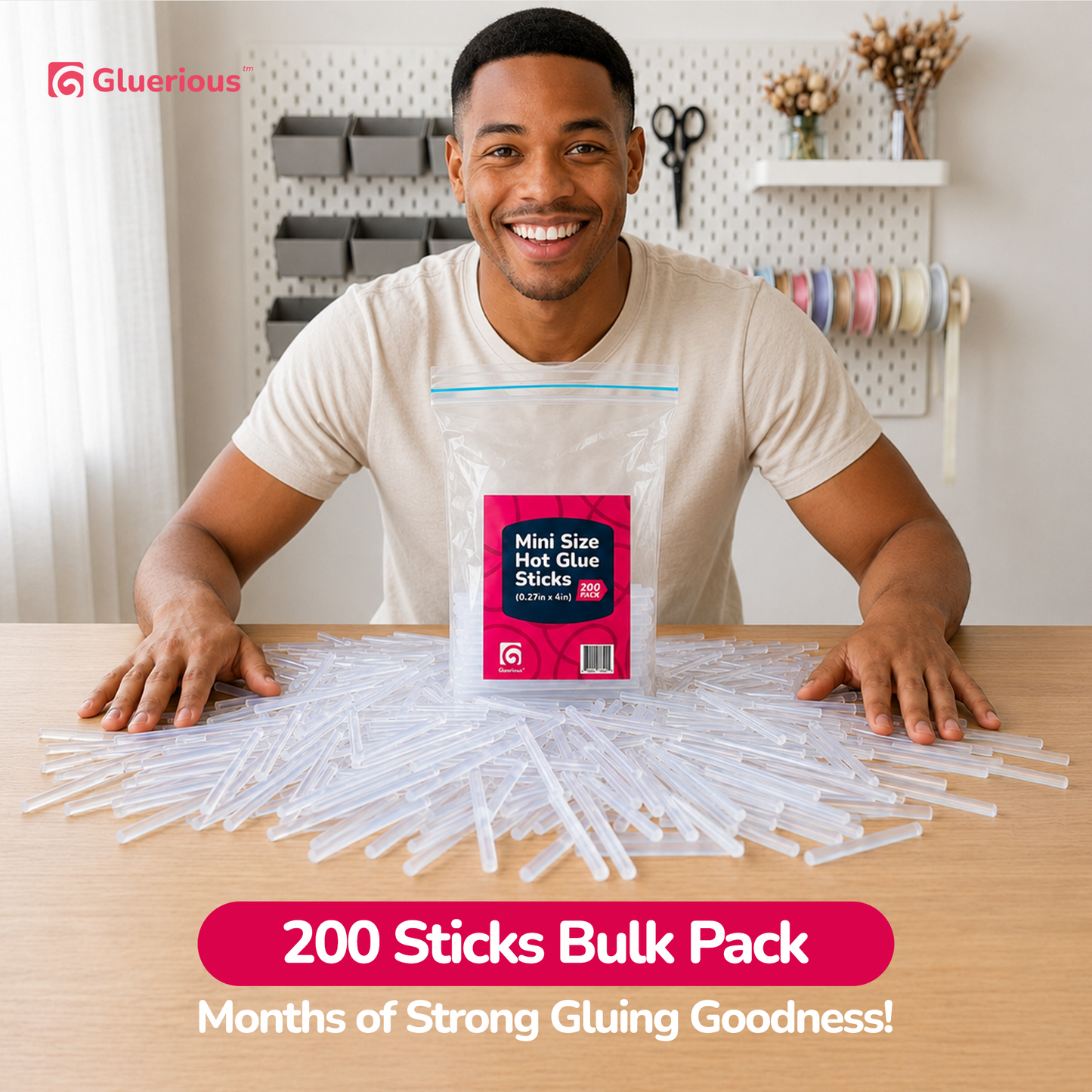 Gluerious Mini Hot Glue Gun Sticks, 200 Pack - 4" Length, 0.27" Diameter for Small Glue Guns - Bulk Clear Glue Sticks for Crafts, Wreaths, Home Decor, School Projects and Repairs