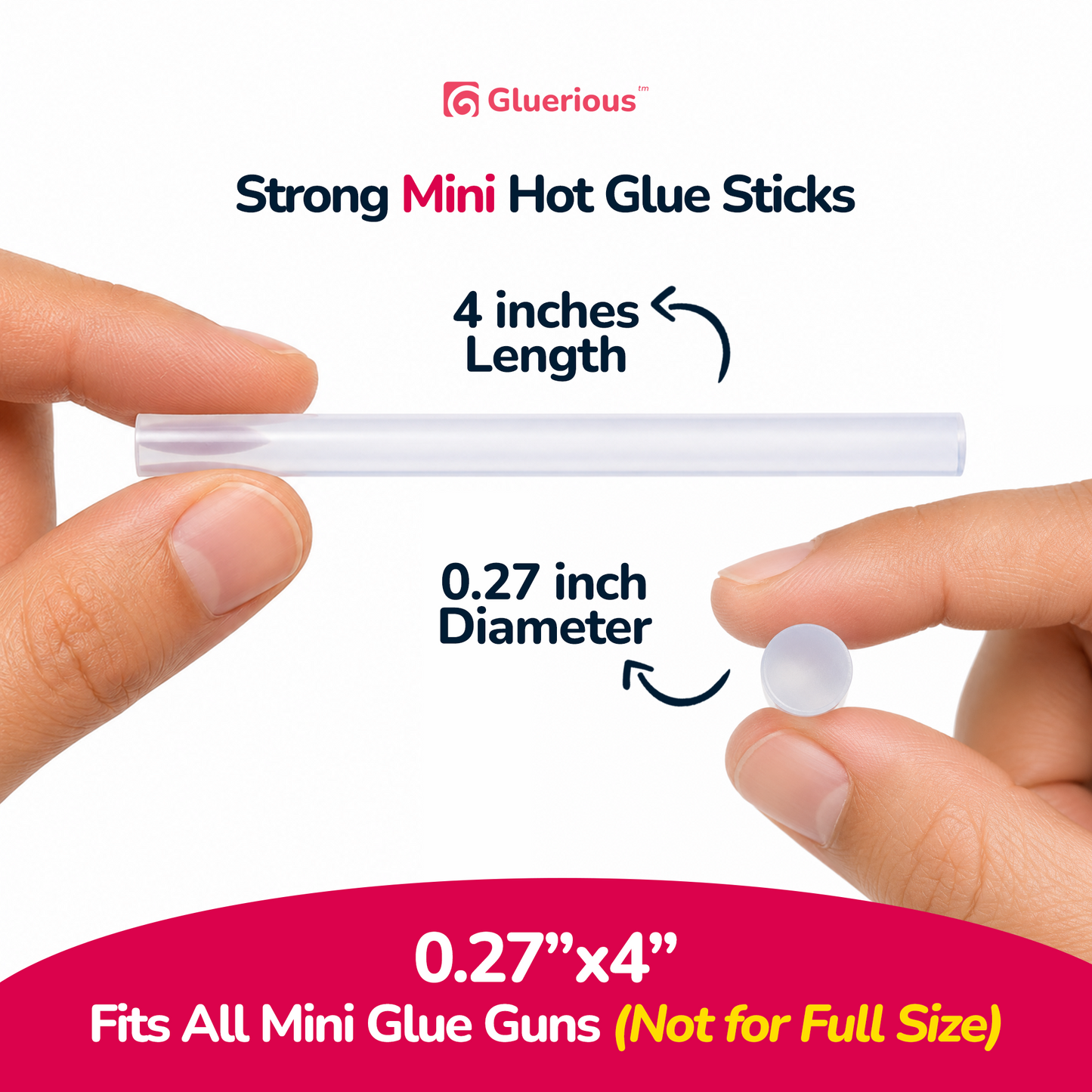Gluerious Mini Hot Glue Gun Sticks, 200 Pack - 4" Length, 0.27" Diameter for Small Glue Guns - Bulk Clear Glue Sticks for Crafts, Wreaths, Home Decor, School Projects and Repairs