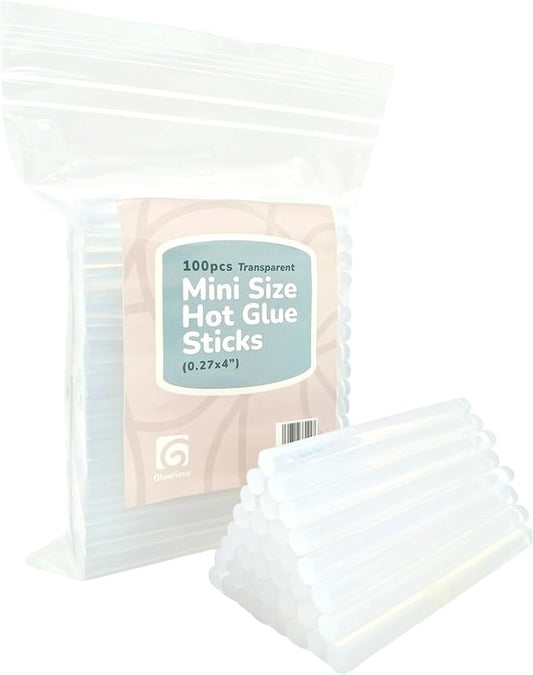 Mini Hot Glue Gun Sticks (Bulk Pack of 100) - 4" Length, 0.27" Diameter - Multi-Purpose for DIY Art, Crafts, Home Decoration, Sealing, and Repairing - Compatible with Most Glue Guns