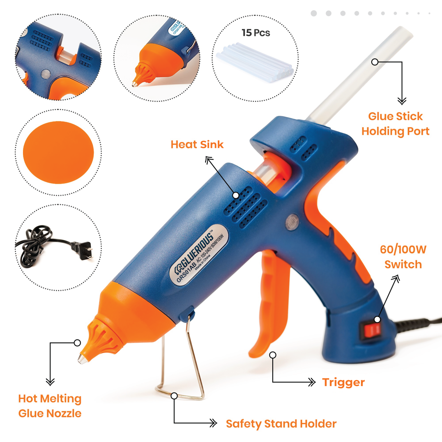 Gluerious Mini Hot Glue Gun with 30 Glue Sticks for Crafts & School DIY  Arts Home Quick Repairs, 20W, Blue
