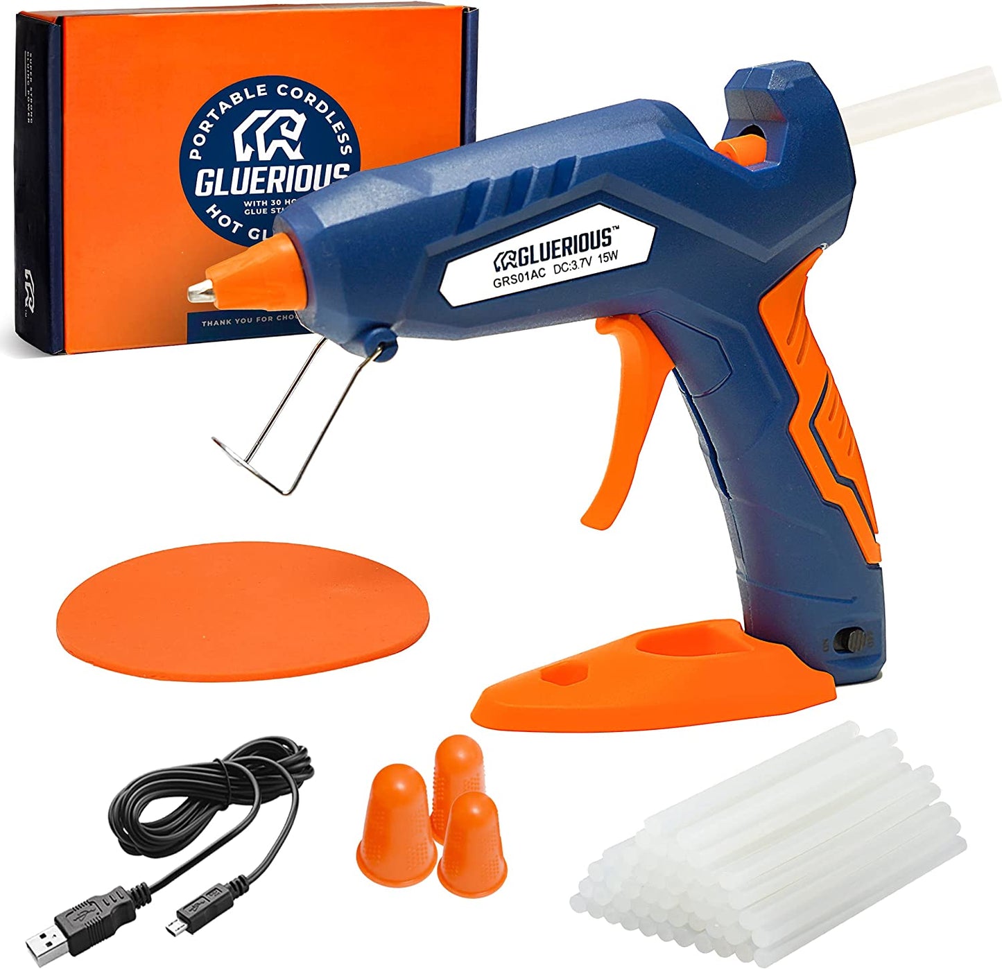 Cordless Hot Glue Gun with 30 Hot Glue Sticks, Cordless Glue Gun with rechargeable battery and charger for Decor, Craft Schools, DIY Arts, and Home Quick Repairs